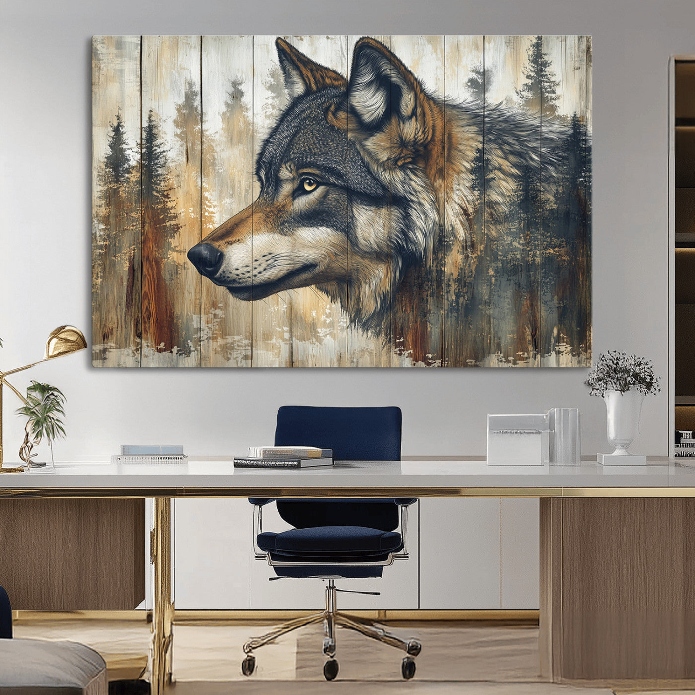 Rustic Wolf Wall Art Canvas Print – Vintage Woodland