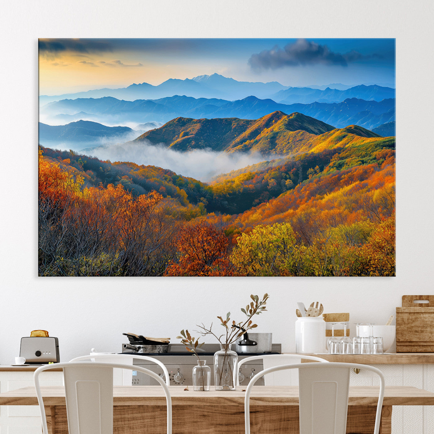 Autumn Mountains Wall Art Canvas Print – Foggy Peaks