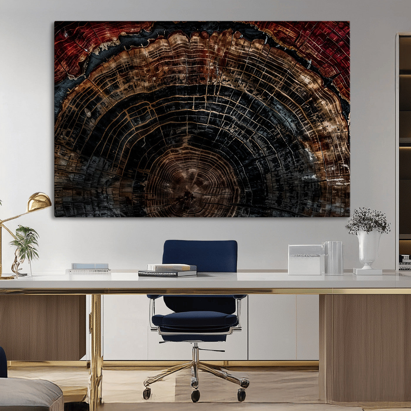 Dark Wood Ring Wall Art Canvas Print – Framed Abstract Tree