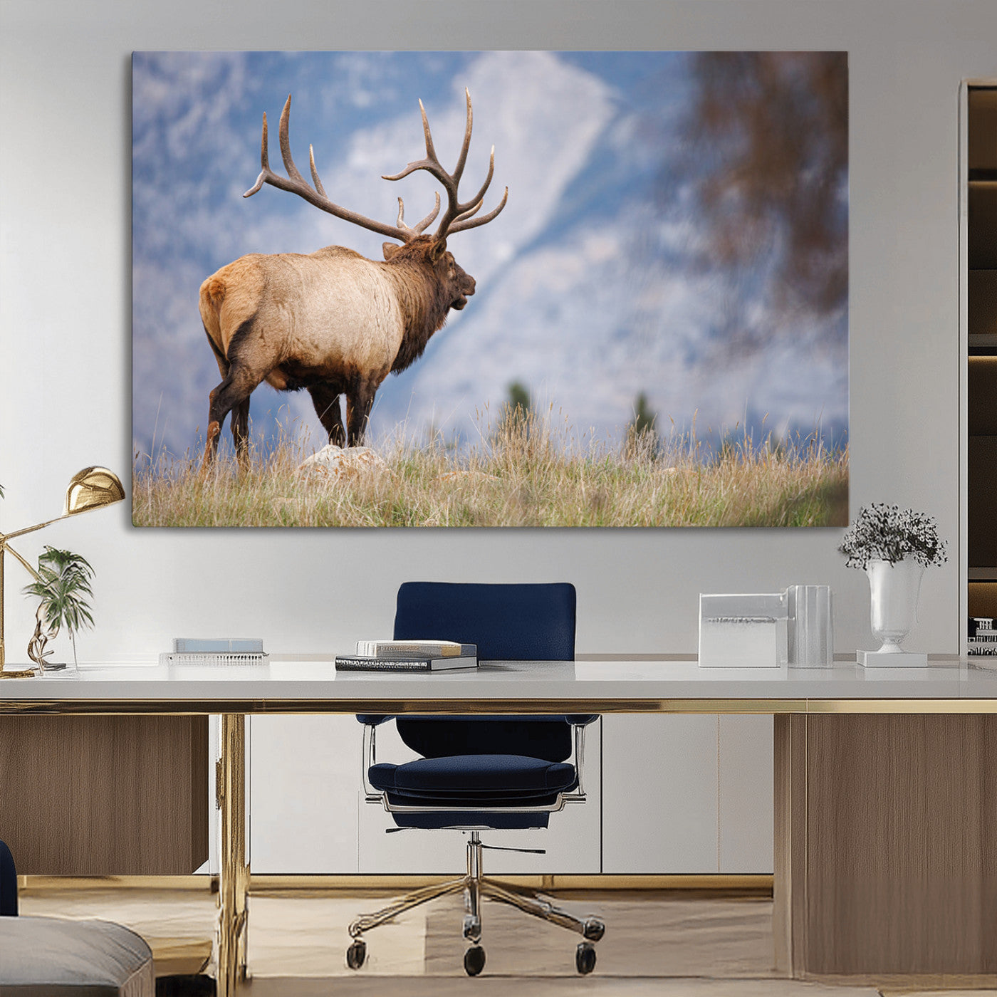 Mountain Elk Wall Art Canvas Print – Framed Rustic Wildlife