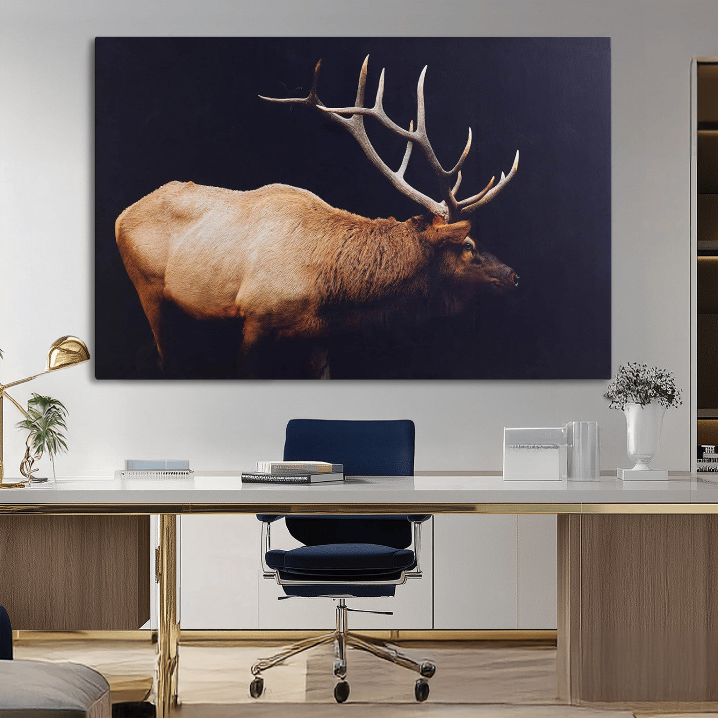 Bull Elk Decor Wall Art Canvas Print – Framed Elk