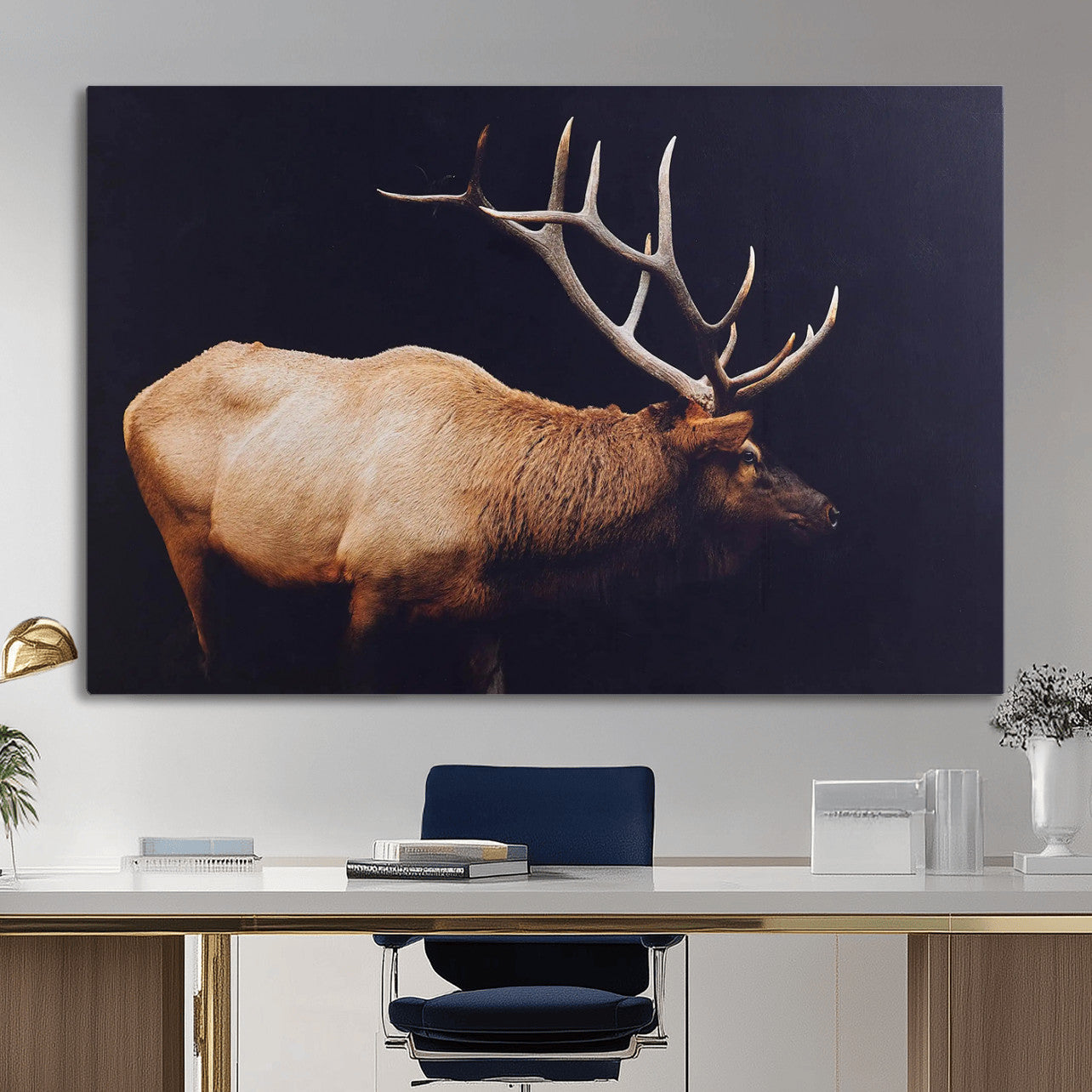 Rustic Elk Wall Art Canvas Print – Framed Moody Wildlife Art