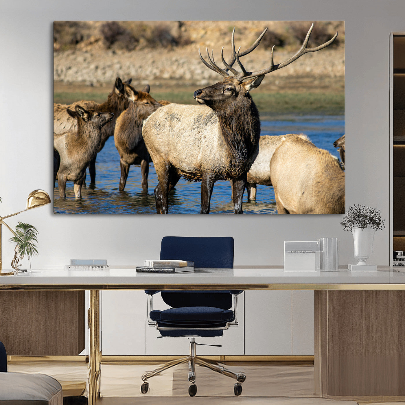 Wild Elk Wall Art Canvas Print – Framed Neutral Wildlife