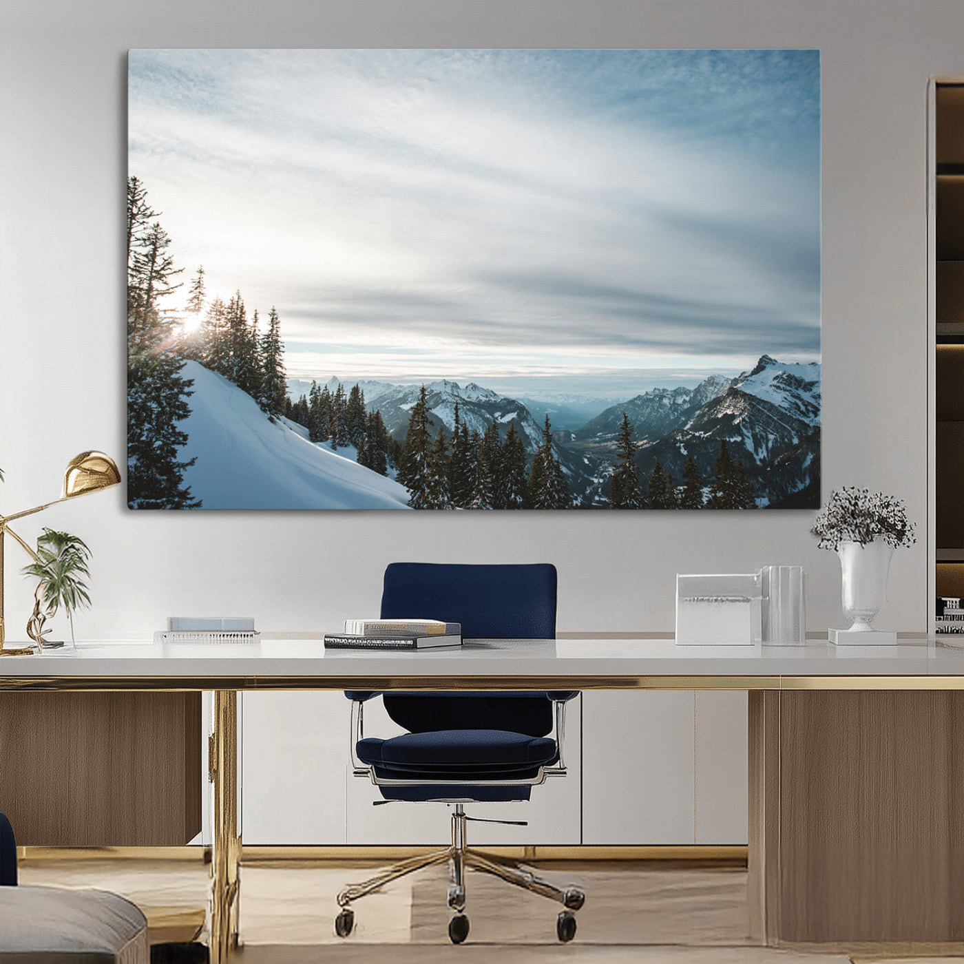 Snowy Mountains Wall Art Canvas Print – Framed Alpine