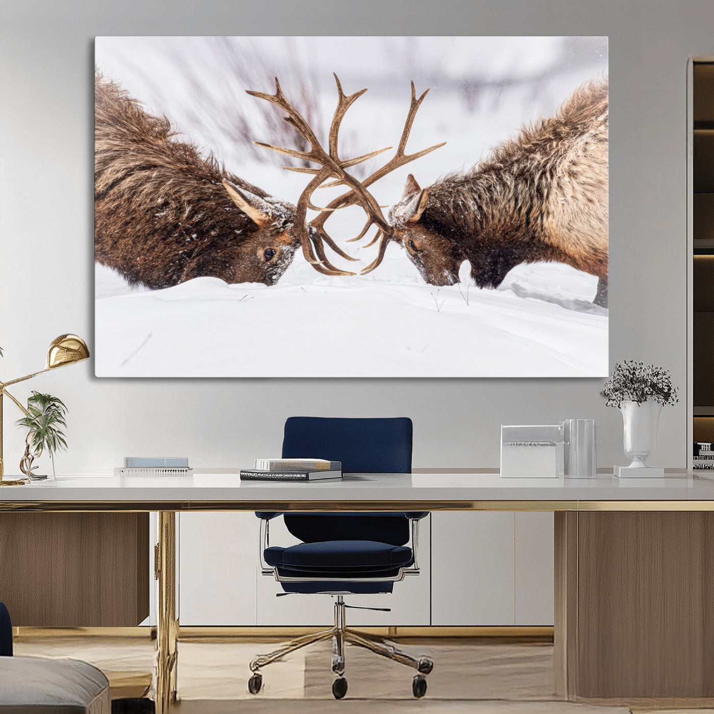 Dramatic Elk Antler Battle Wall Art Canvas Print – elk