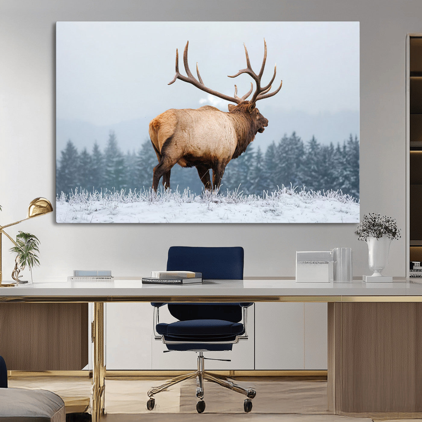 Majestic Elk Snowy Forest Wall Art Canvas Print – Winter