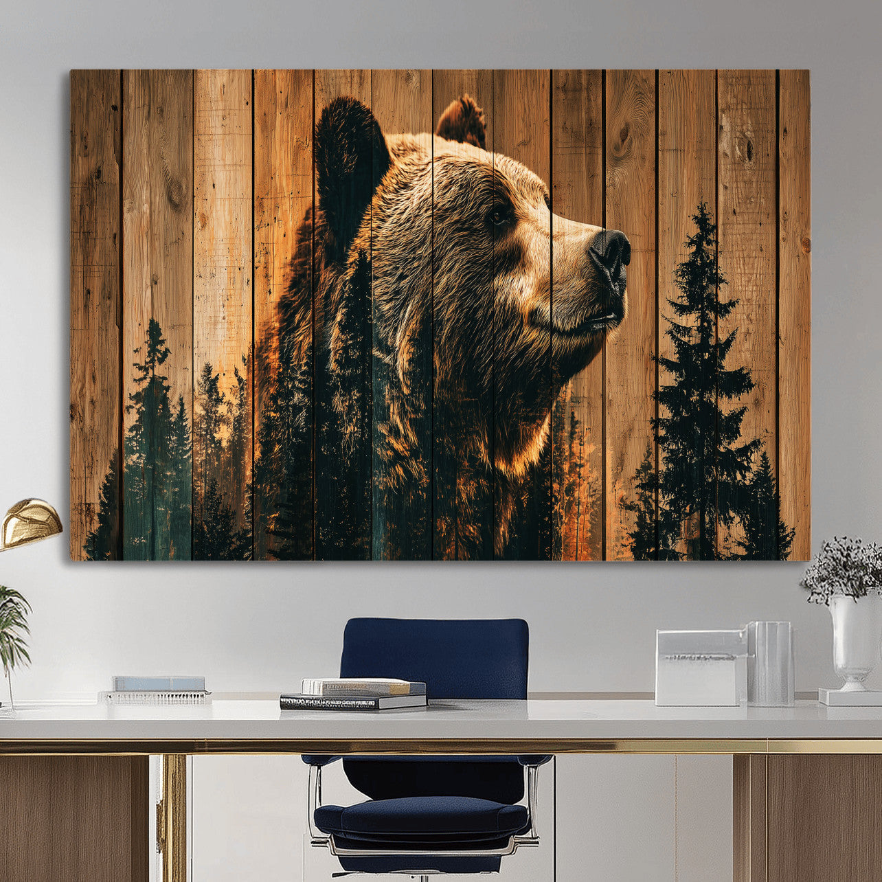 Rustic Bear Wall Art Canvas Print – Woodland Wildlife