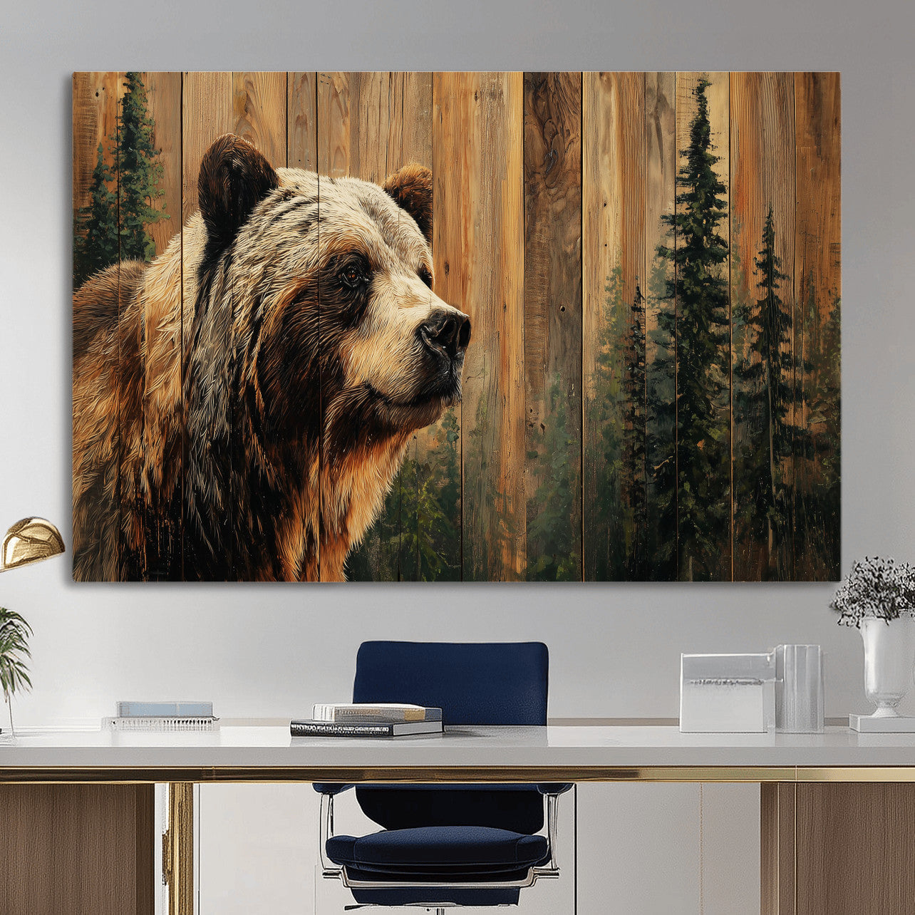 Grizzly Bear Wall Art Canvas Print, Rustic Wildlife Bear