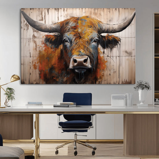 Scottish Highland Cow Cattle Art Print on Wood Style
