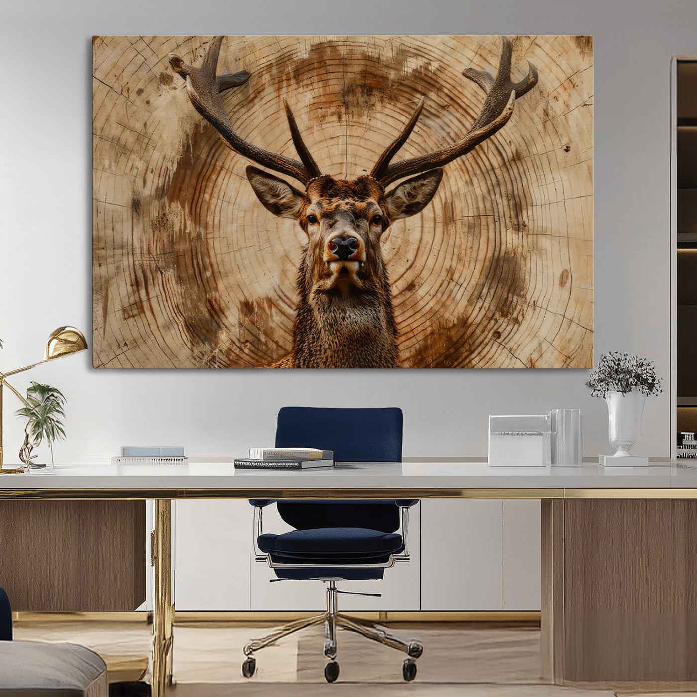 Wood Abstract Deer Wall Art | Rustic Wildlife Canvas Print |