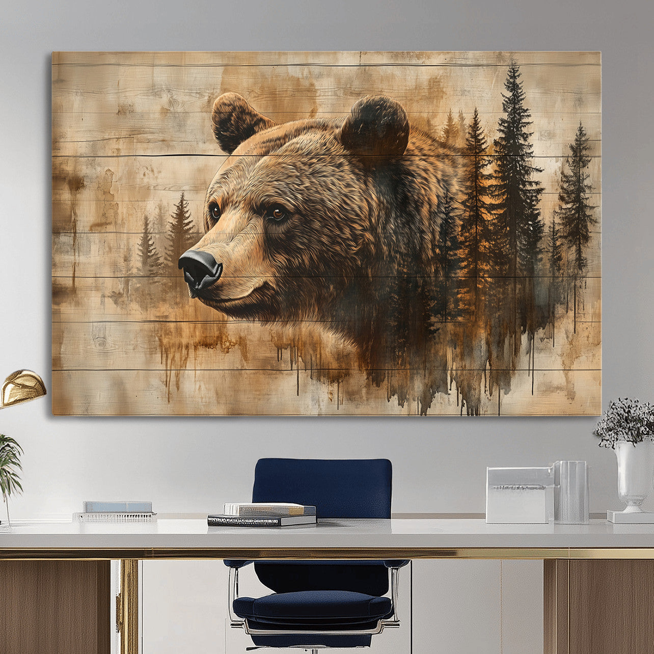 Rustic Grizzly Bear Wall Art, Abstract Grizzly 399 Bear Wall