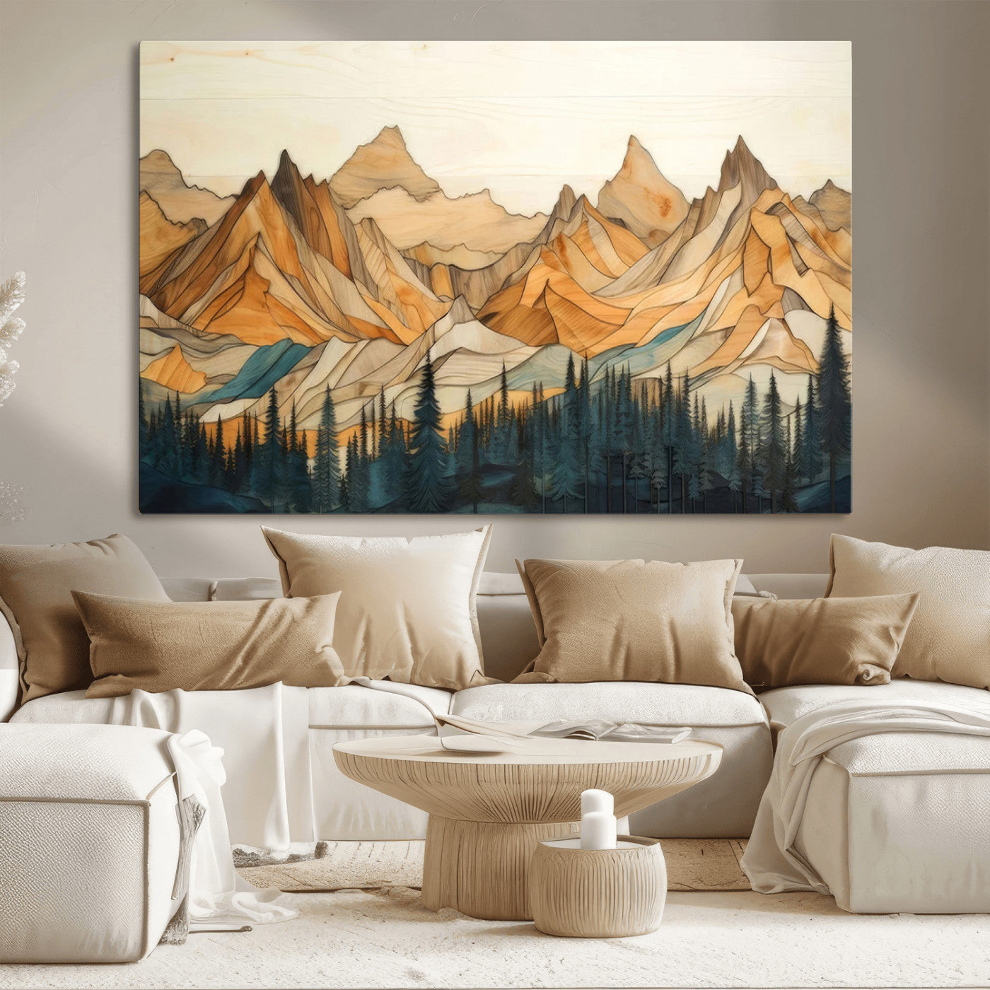 Rustic Wood Mountain Wall Art Print | Triptych Giclee Print