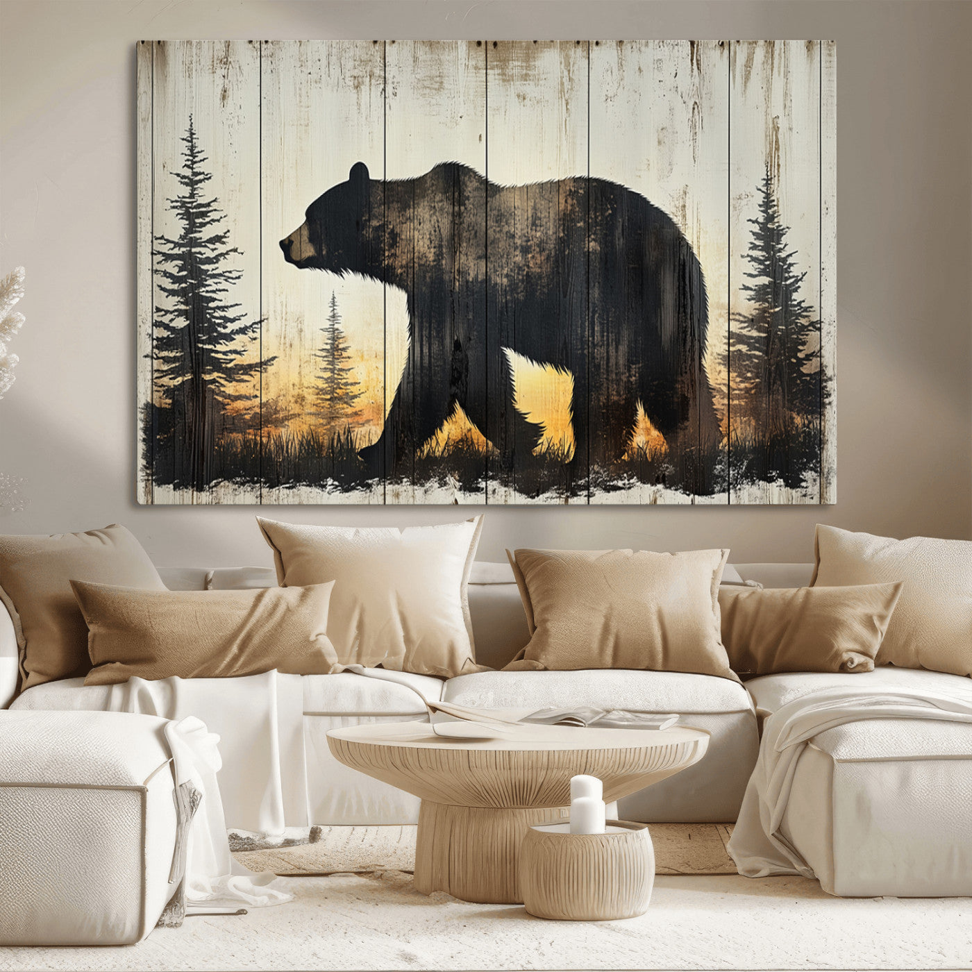 Vintage Bear Wall Art Canvas Print for Farmhouse - Mountain