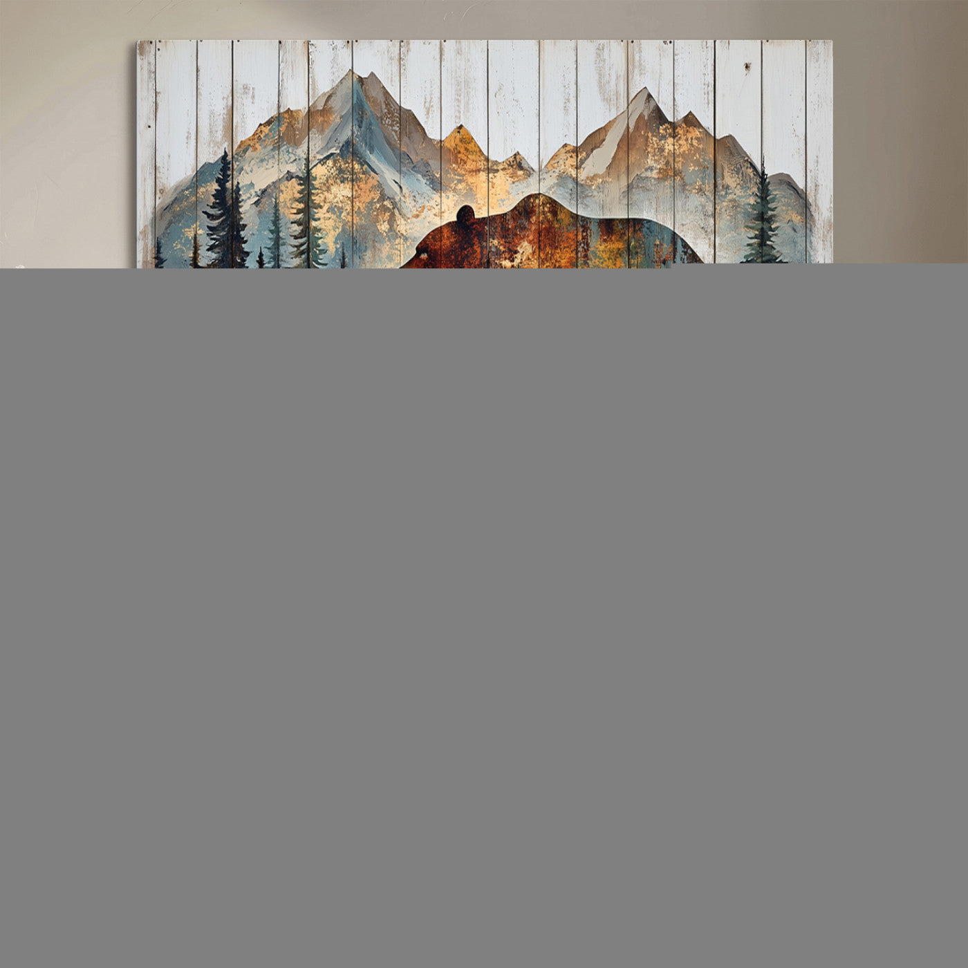 Rustic Grizzly 399 Bear and Mountain Wood Canvas Wall Art -