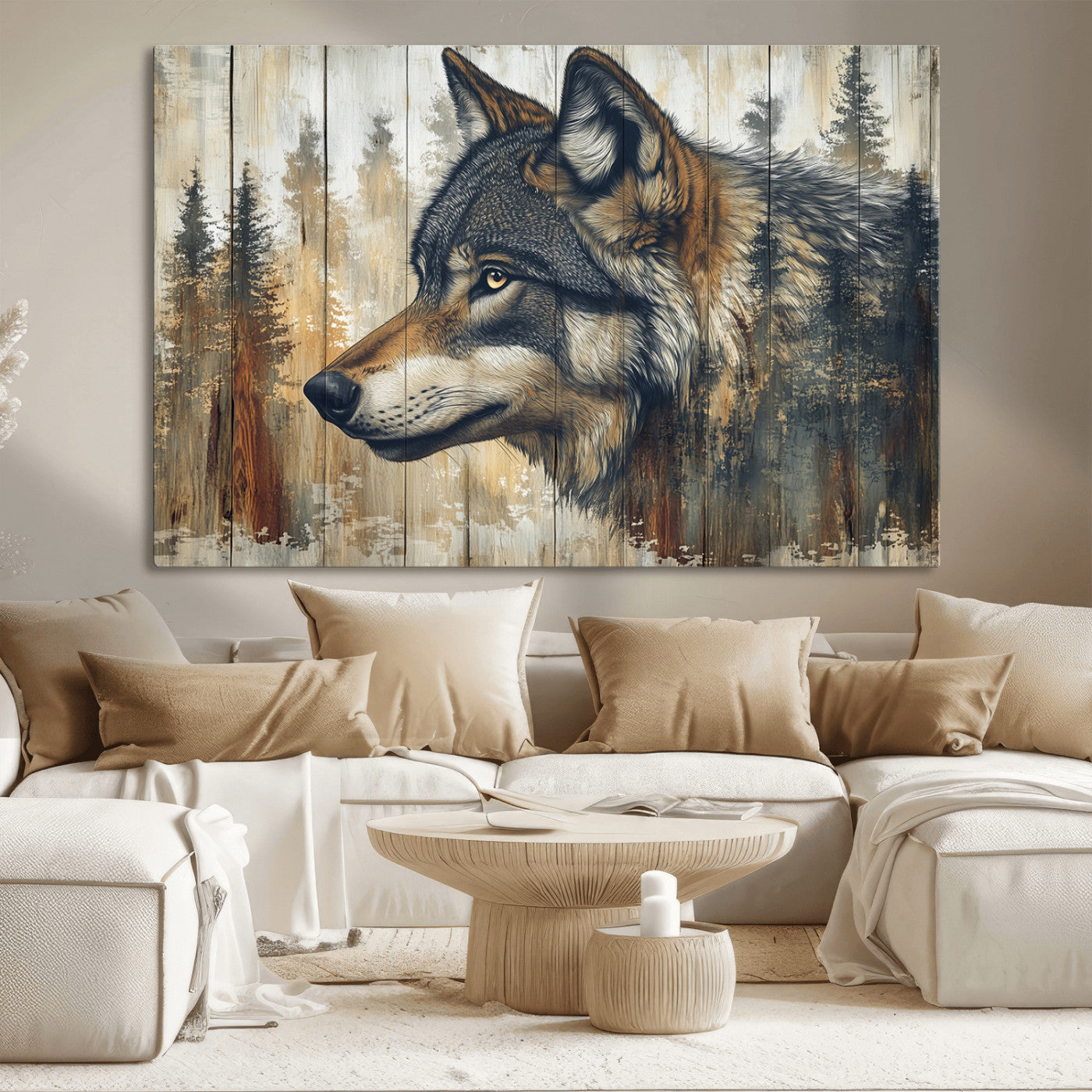 Rustic Wolf Wall Art Canvas Print – Vintage Woodland
