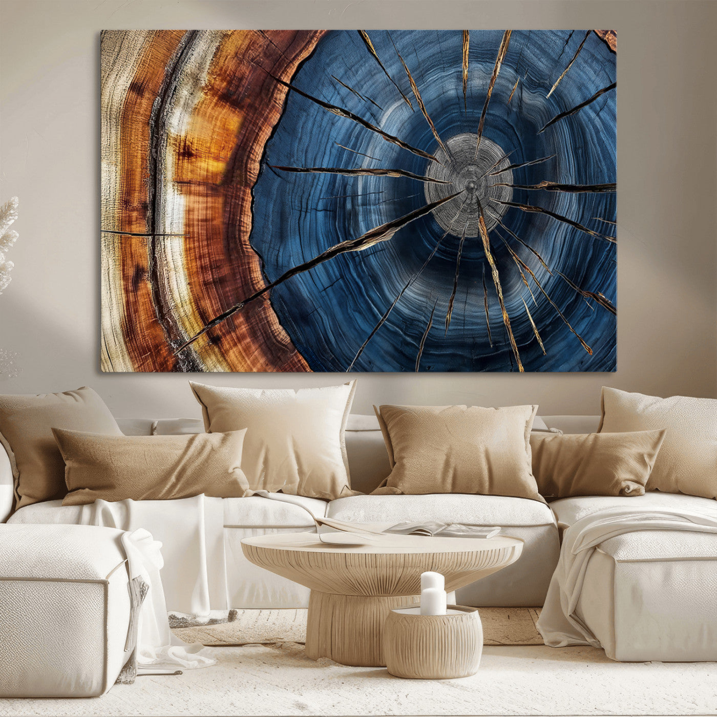 Framed Abstract Tree Ring Wall Art Print Natural Rustic Wood