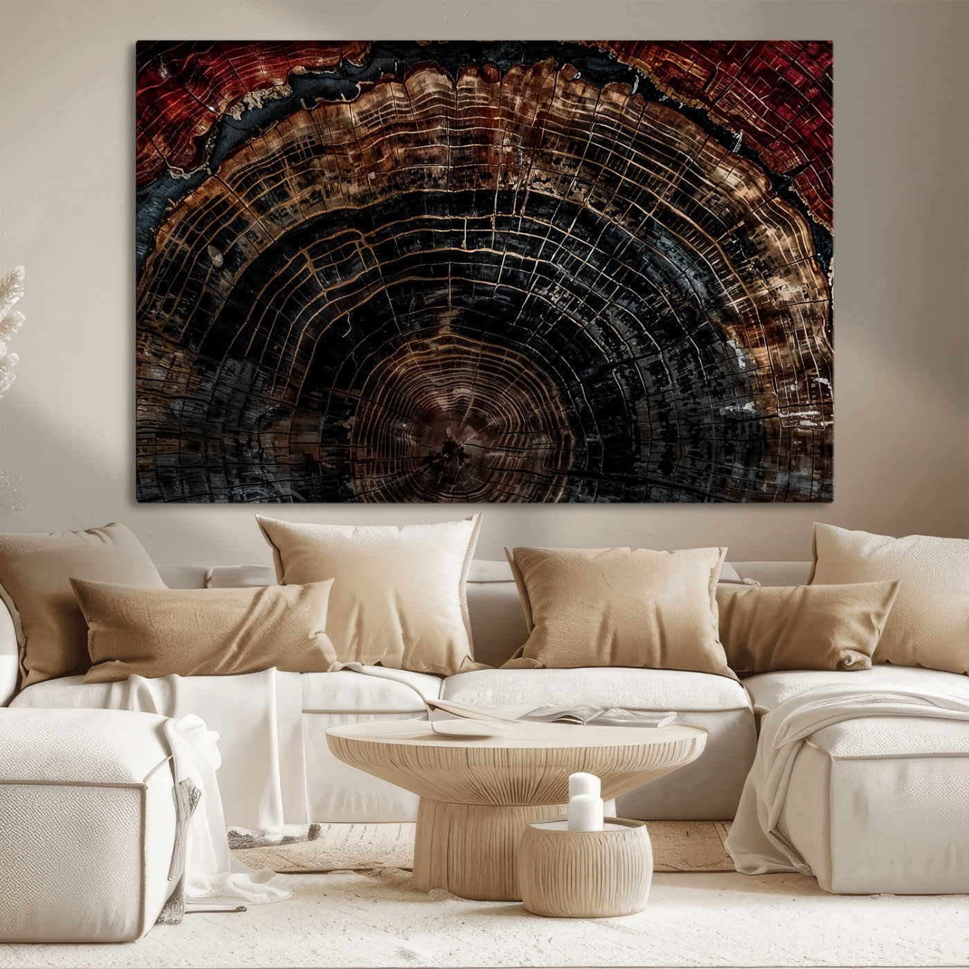 Dark Wood Ring Wall Art Canvas Print – Framed Abstract Tree