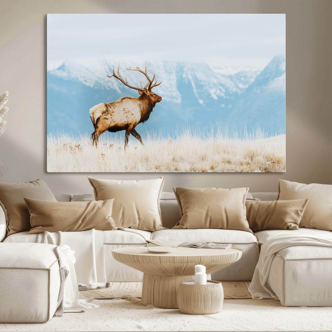 Mountain Elk Wall Art Canvas Print – Framed Rustic Wildlife
