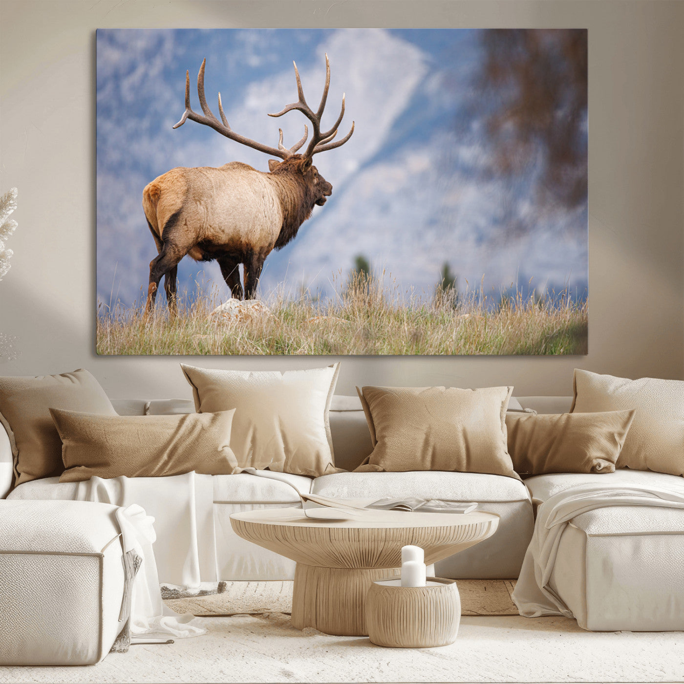 Mountain Elk Wall Art Canvas Print – Framed Rustic Wildlife