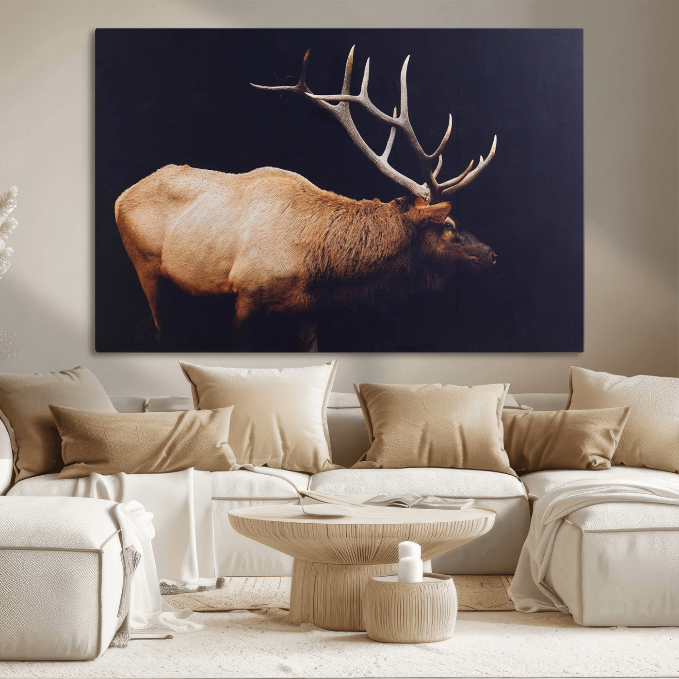 Bull Elk Decor Wall Art Canvas Print – Framed Elk