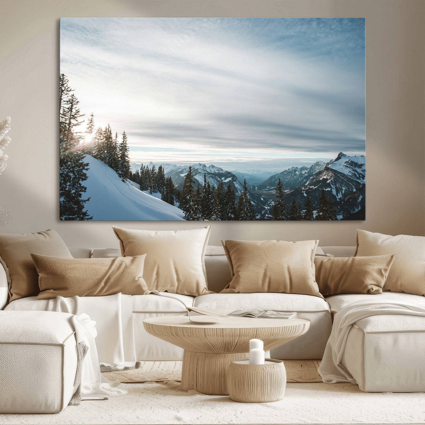 Snowy Mountains Wall Art Canvas Print – Framed Alpine
