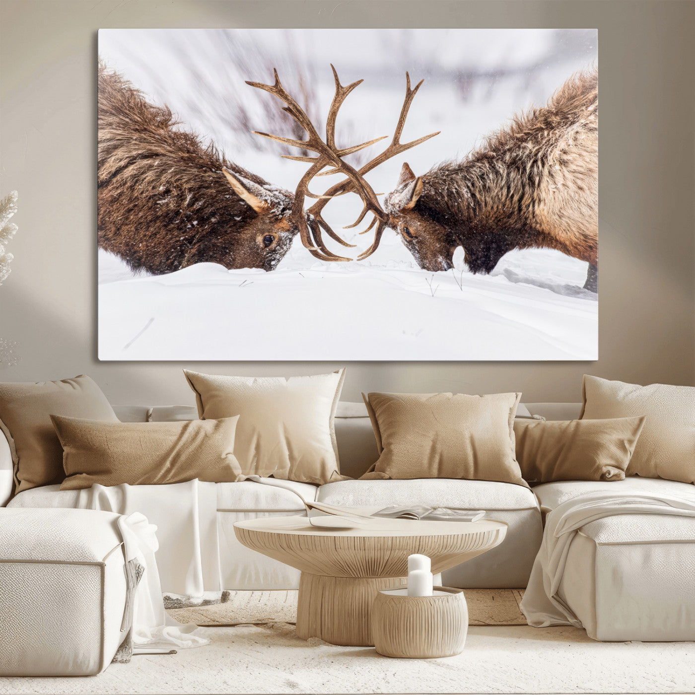 Dramatic Elk Antler Battle Wall Art Canvas Print – elk