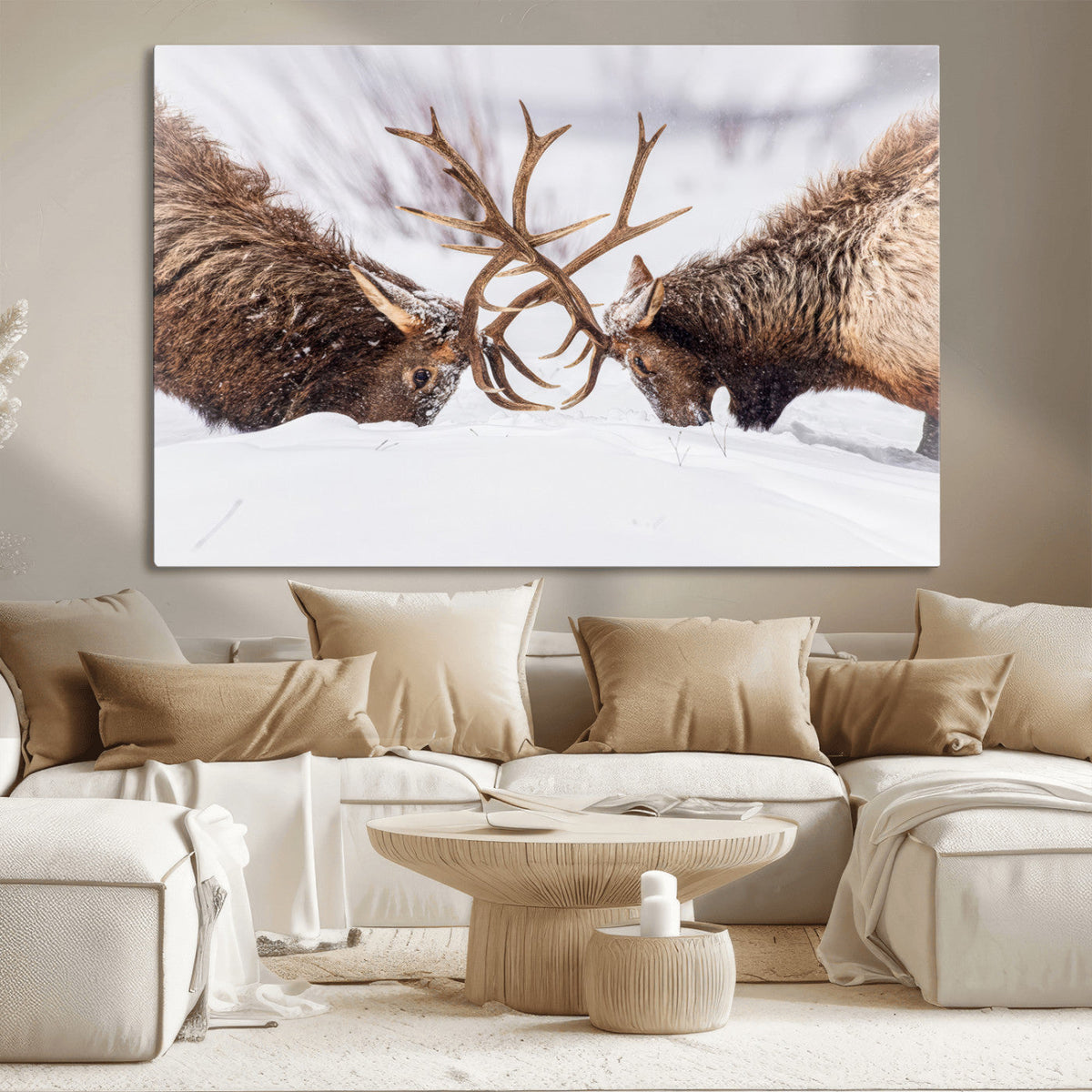 Dramatic Elk Antler Battle Wall Art Canvas Print – elk
