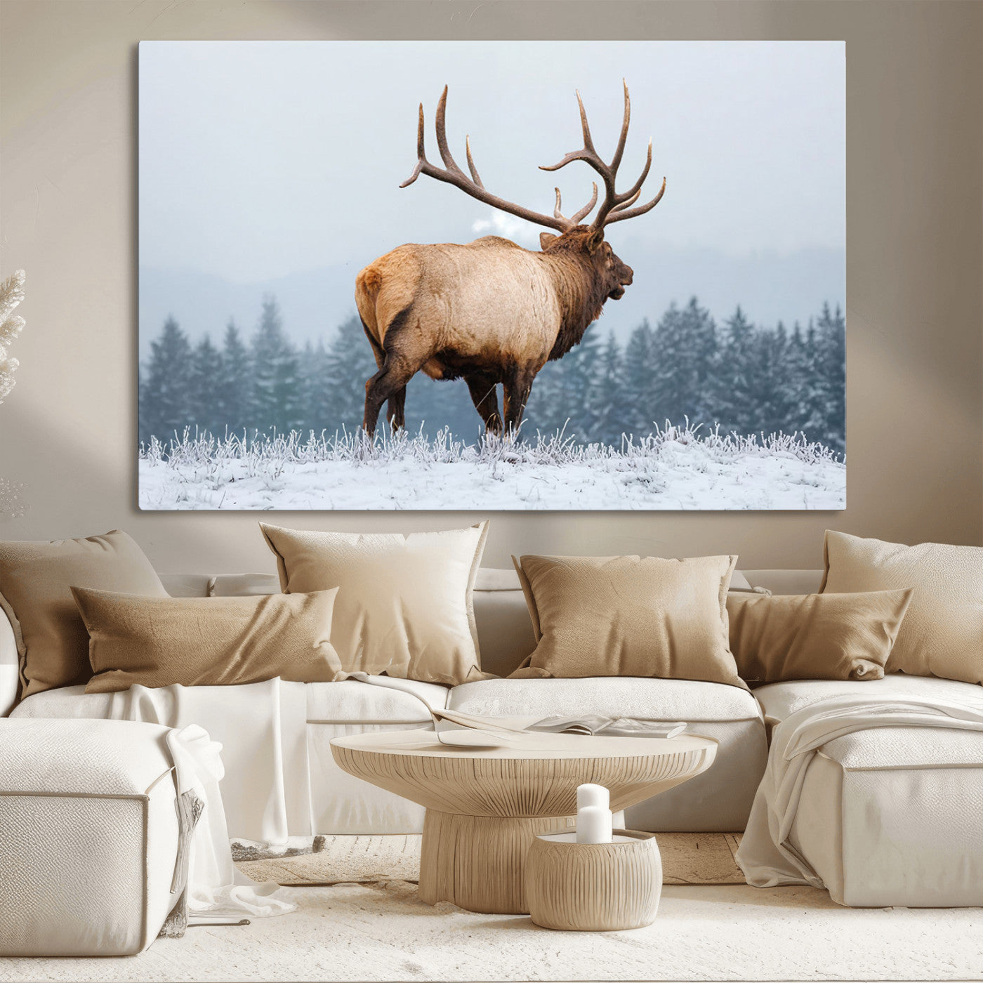 Majestic Elk Snowy Forest Wall Art Canvas Print – Winter