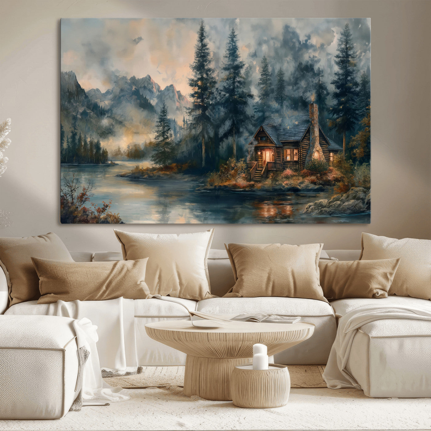 Rustic Cabin Woods Wall Art Print | Lake in a Forest Canvas