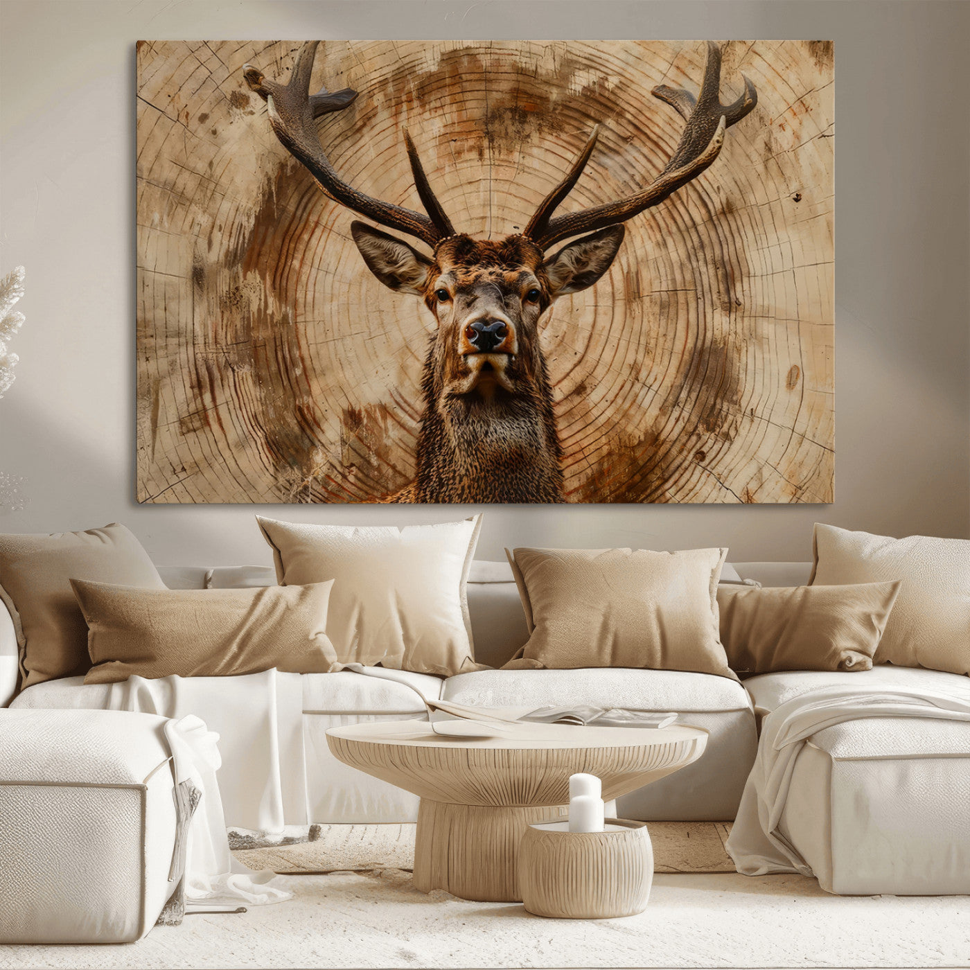 Wood Abstract Deer Wall Art | Rustic Wildlife Canvas Print |