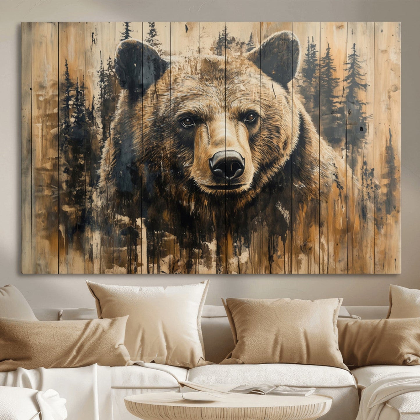 Majestic Grizzly 399 Bear Wall Art | 3-Panel Rustic Canvas