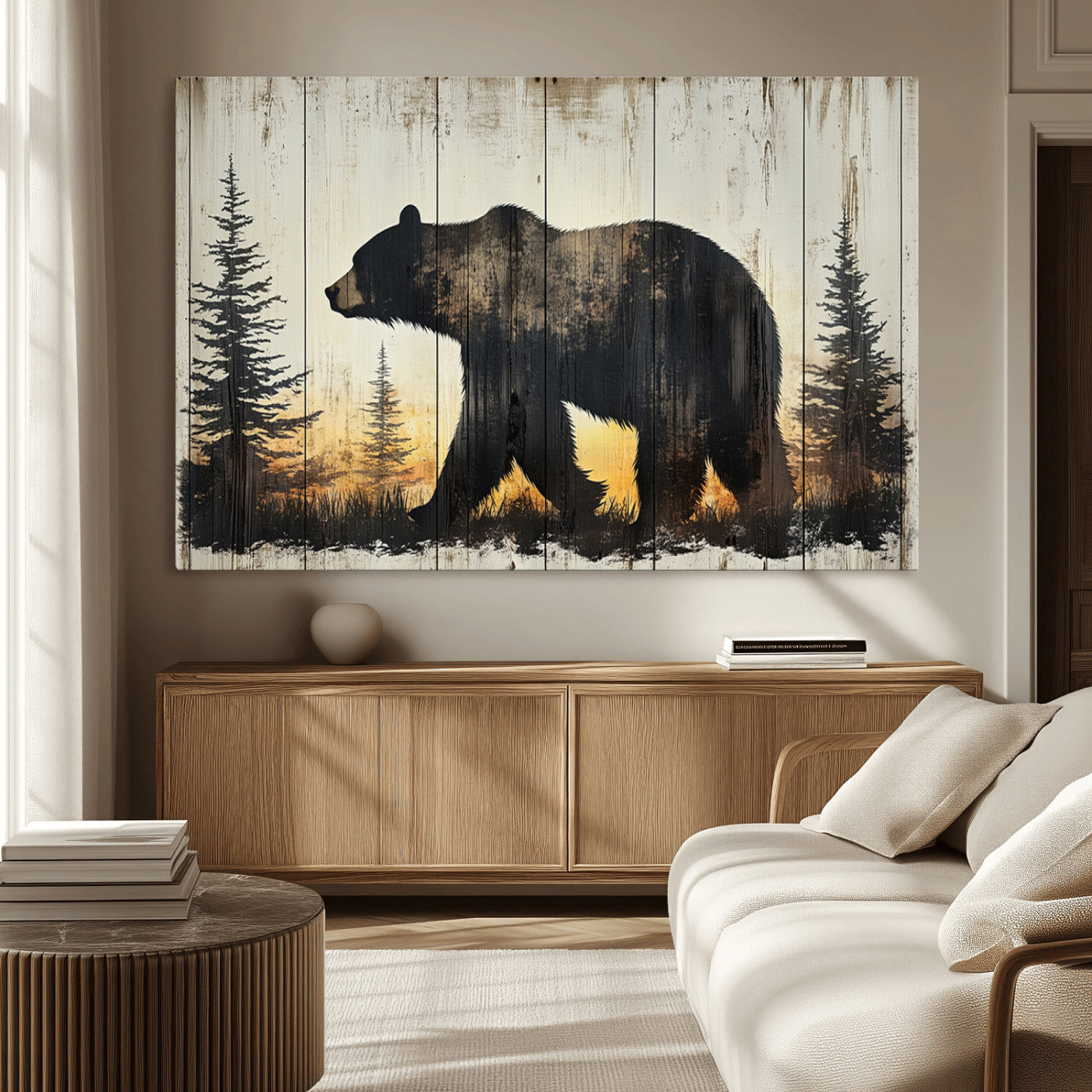 Vintage Bear Wall Art Canvas Print for Farmhouse - Mountain