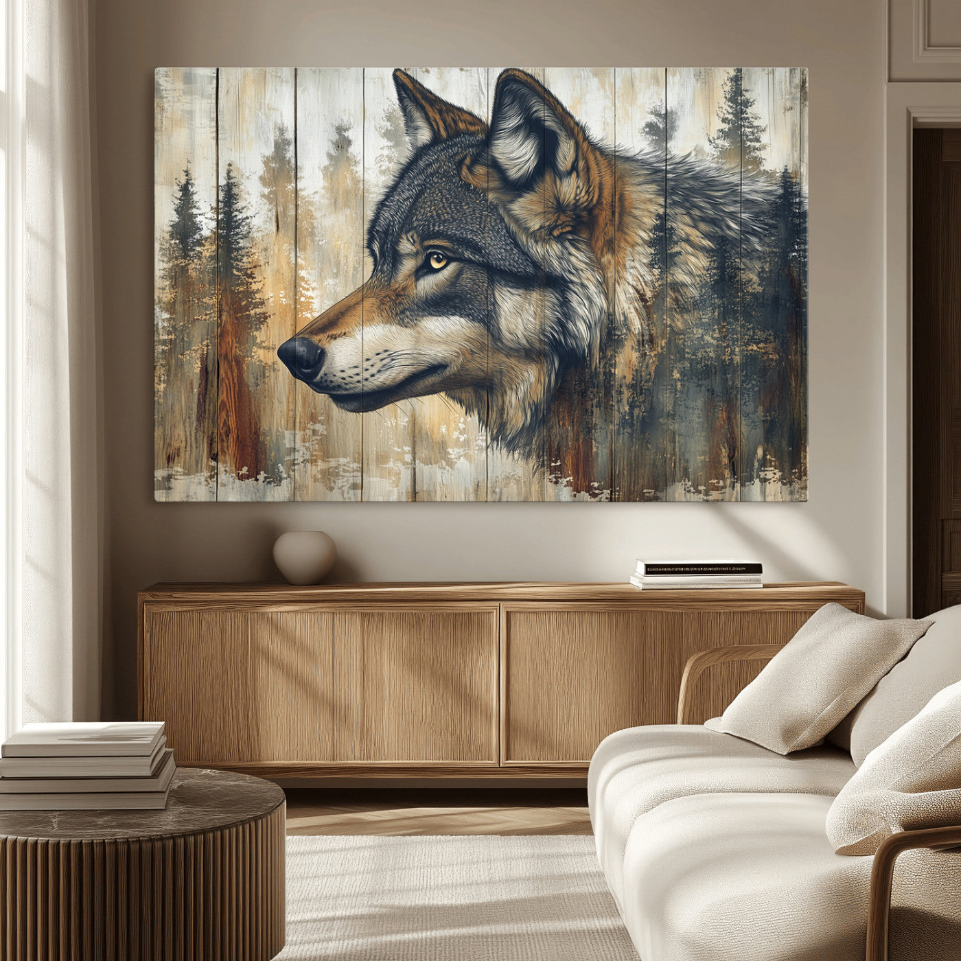 Rustic Wolf Wall Art Canvas Print – Vintage Woodland
