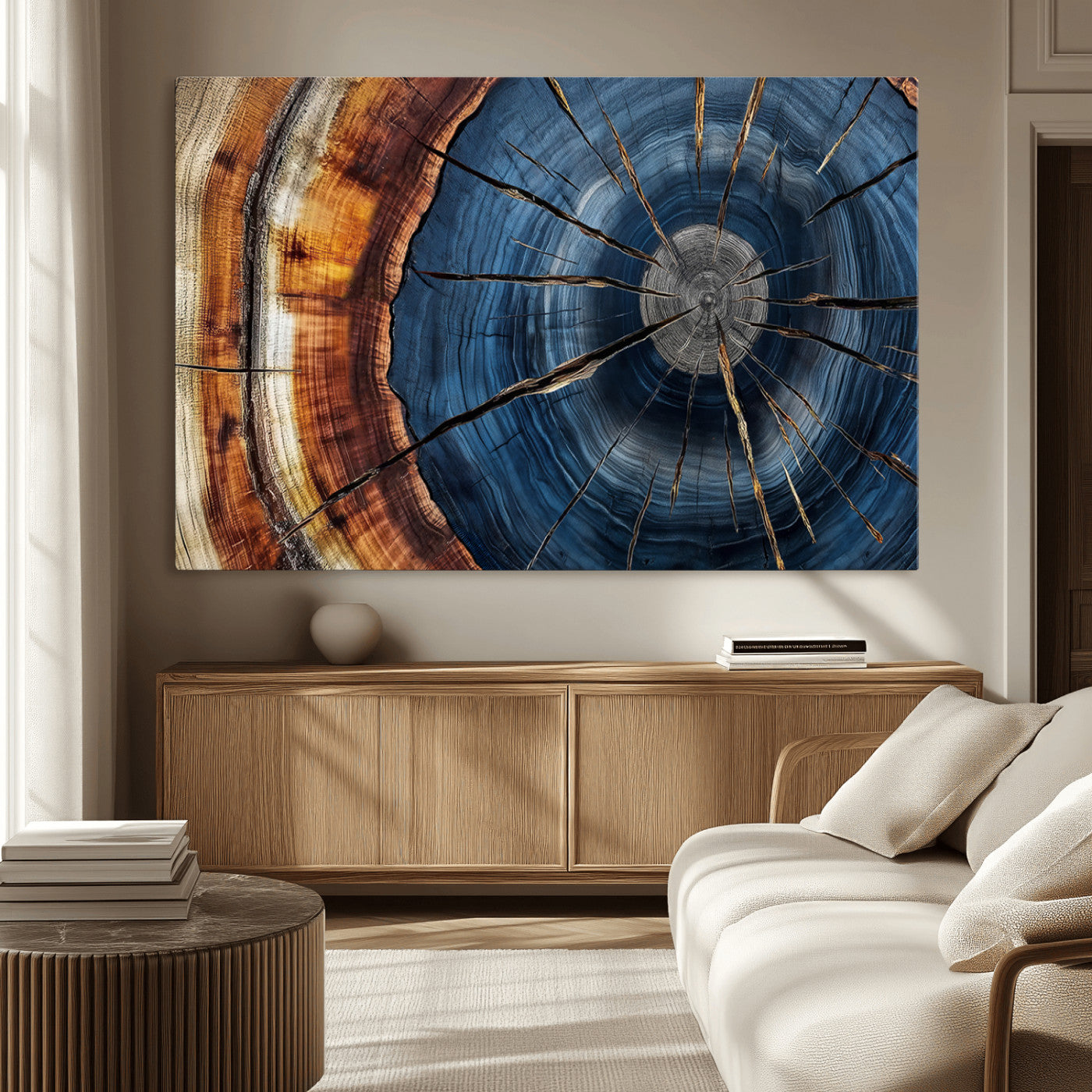 Framed Abstract Tree Ring Wall Art Print Natural Rustic Wood