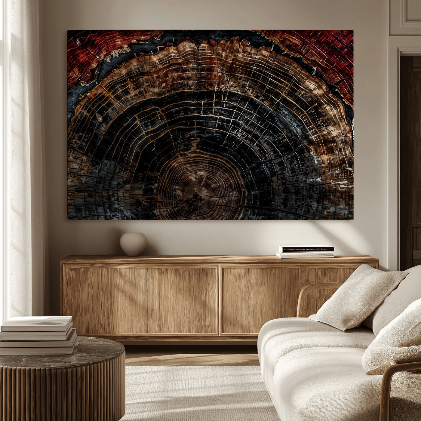 Dark Wood Ring Wall Art Canvas Print – Framed Abstract Tree