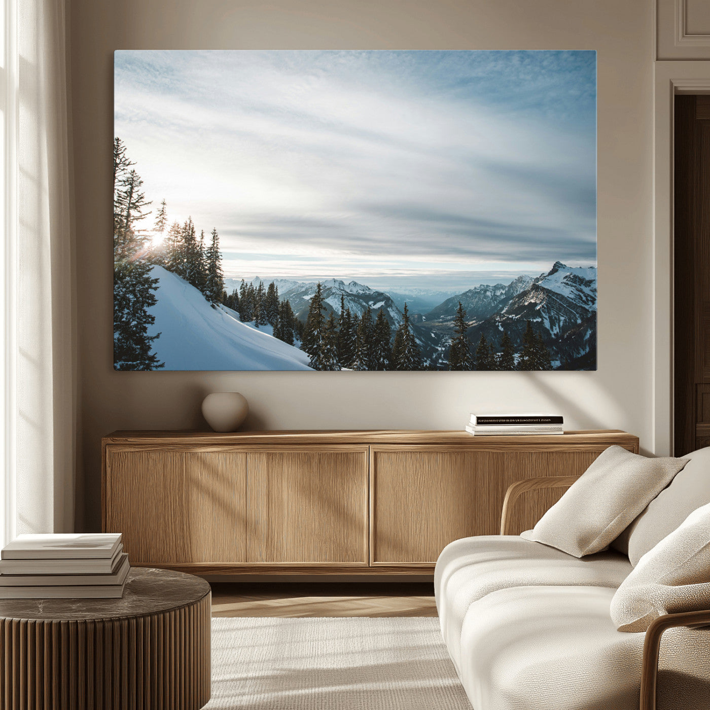 Snowy Mountains Wall Art Canvas Print – Framed Alpine