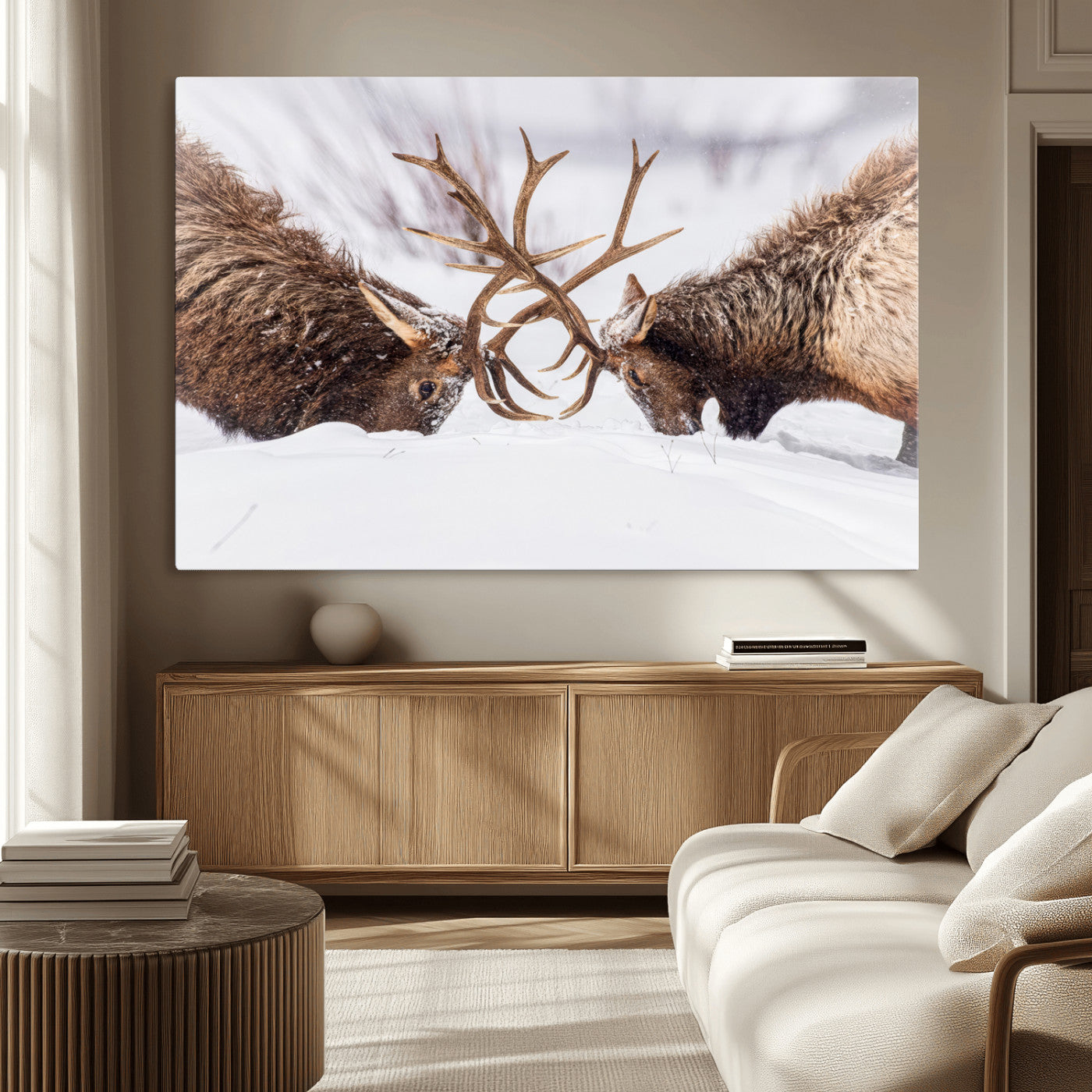 Dramatic Elk Antler Battle Wall Art Canvas Print – elk