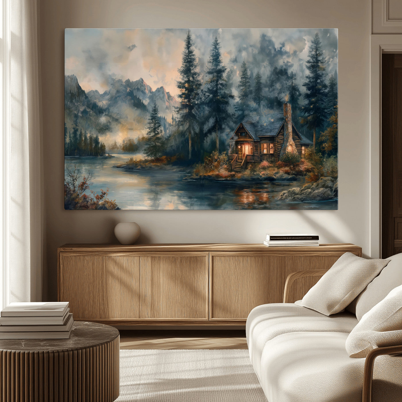 Rustic Cabin Woods Wall Art Print | Lake in a Forest Canvas