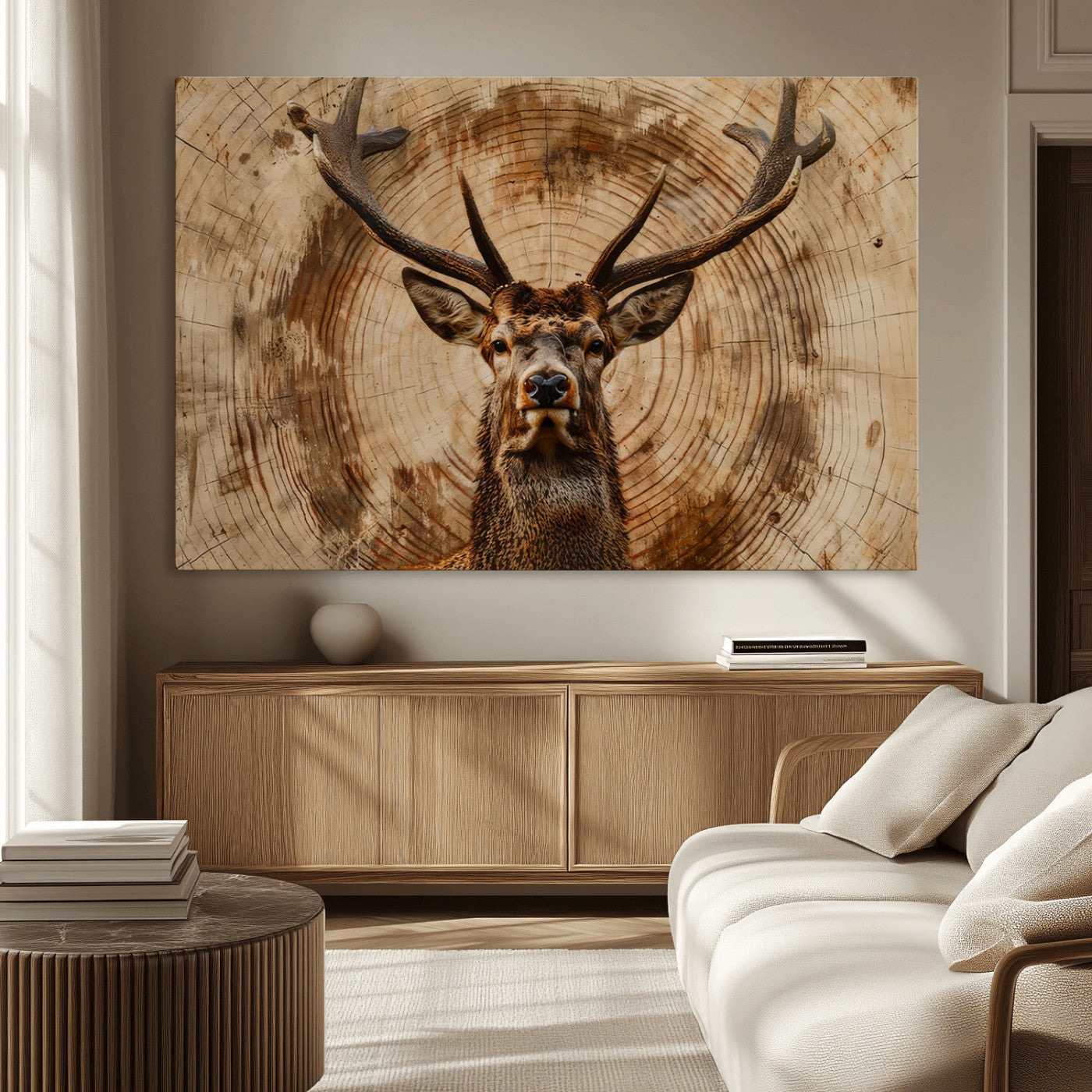 Wood Abstract Deer Wall Art | Rustic Wildlife Canvas Print |