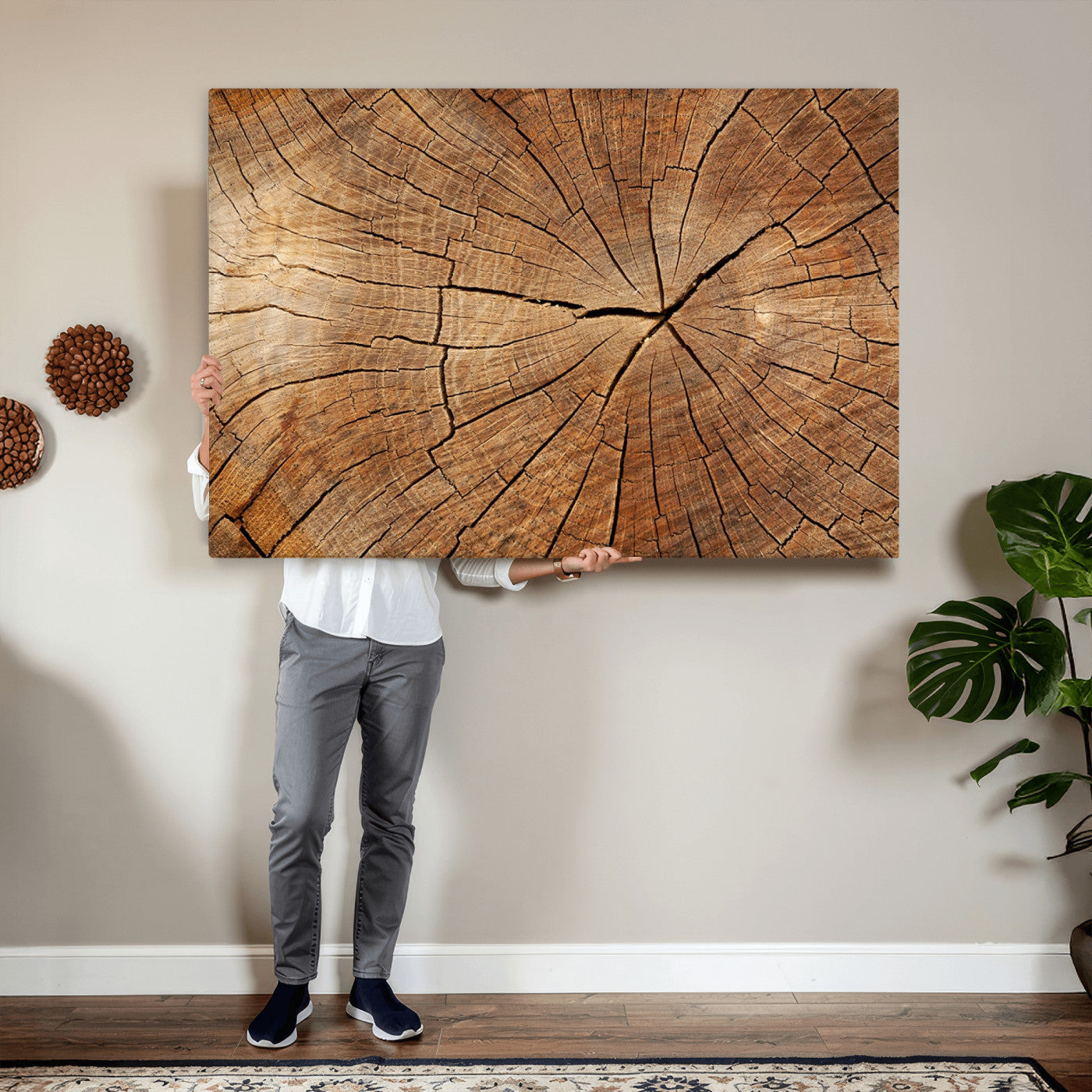 Tree Ring Canvas Art, Rustic Wood Grain Wall Art, Tree Slice