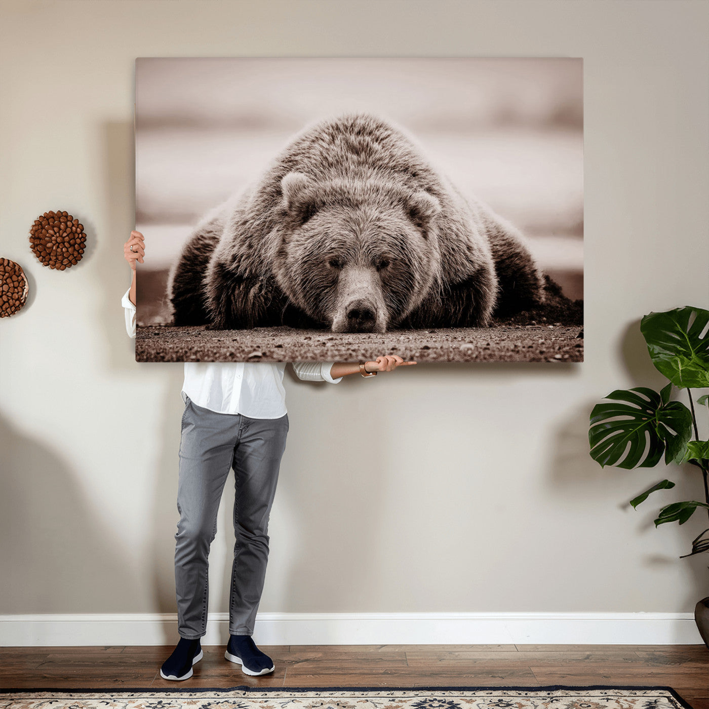 Grizzly Bear Wall Art Print - Bear Canvas Wall Art - Rustic