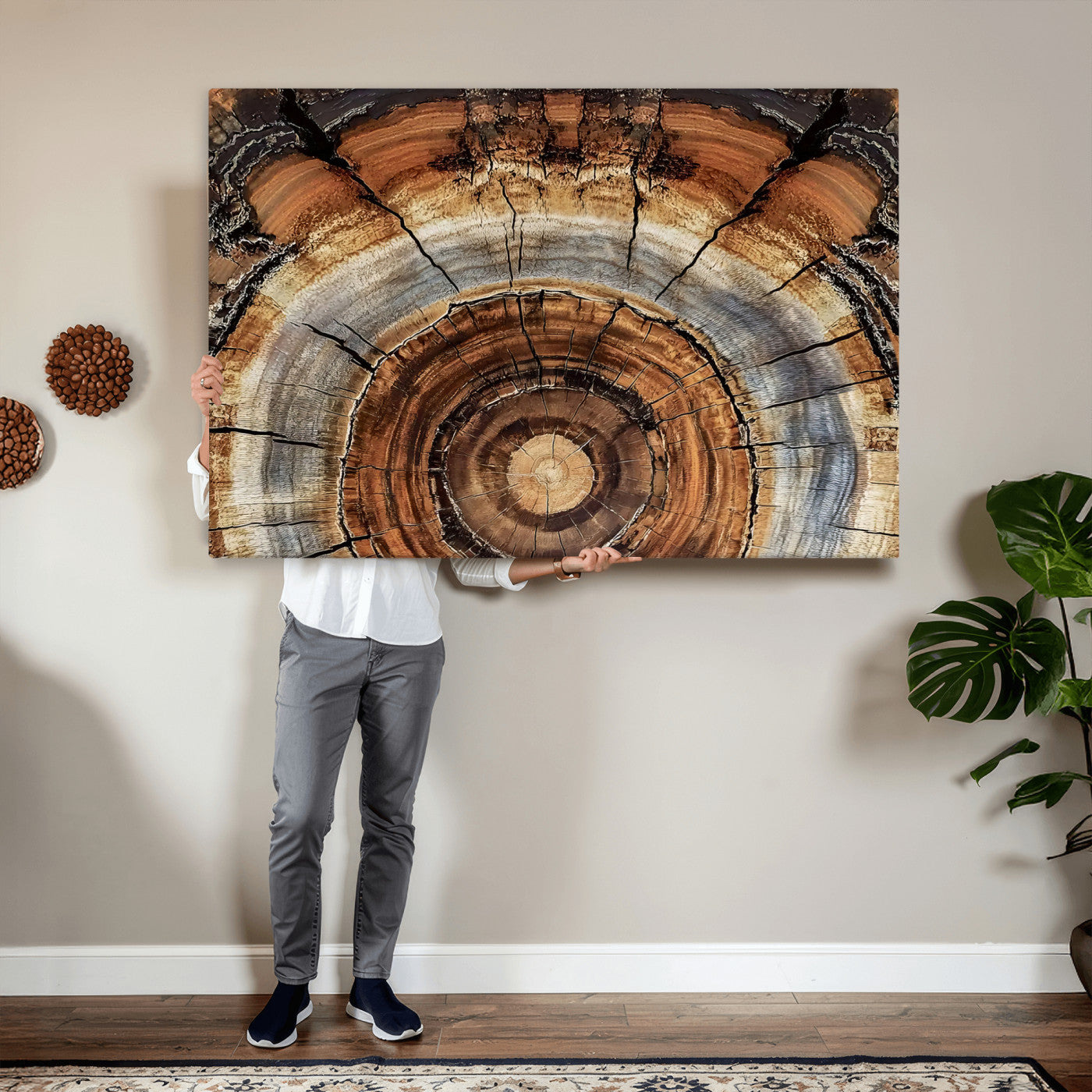 Tree Rings Wall Art Canvas Print – Rustic Wood Texture