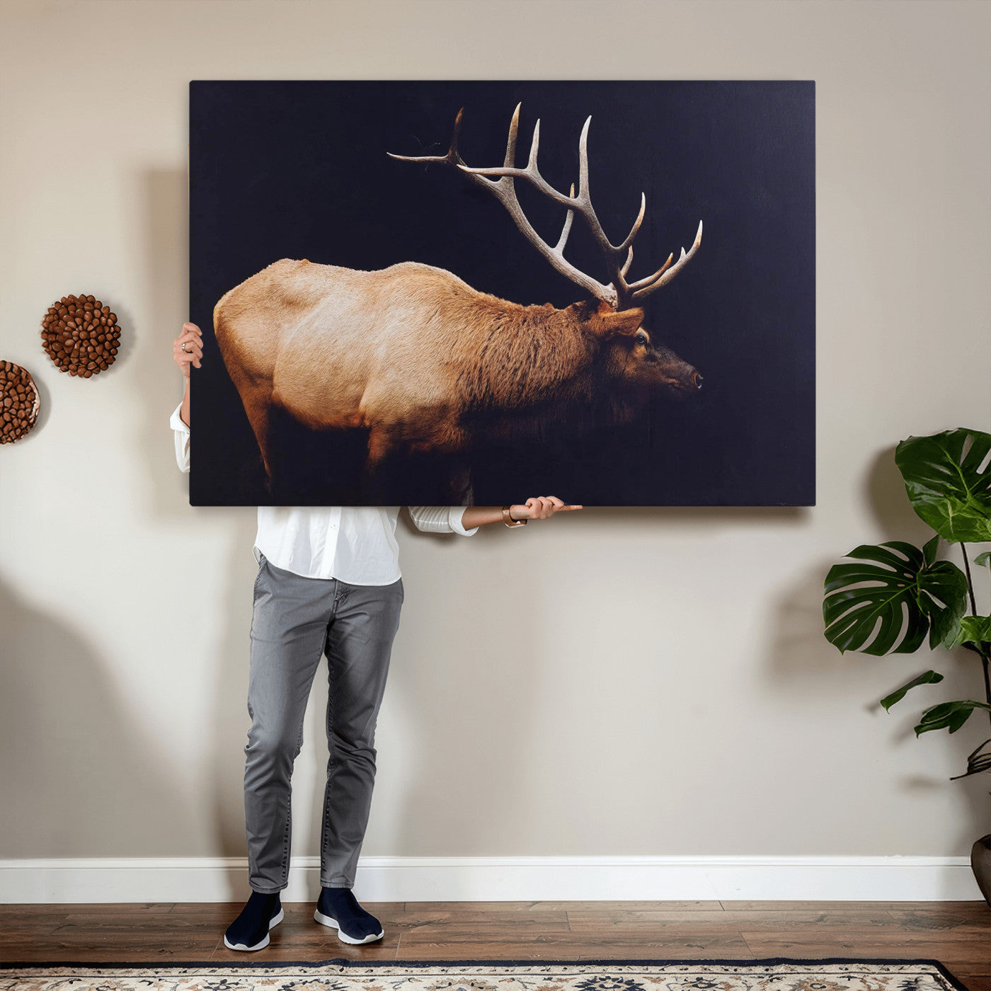 Rustic Elk Wall Art Canvas Print – Framed Moody Wildlife Art
