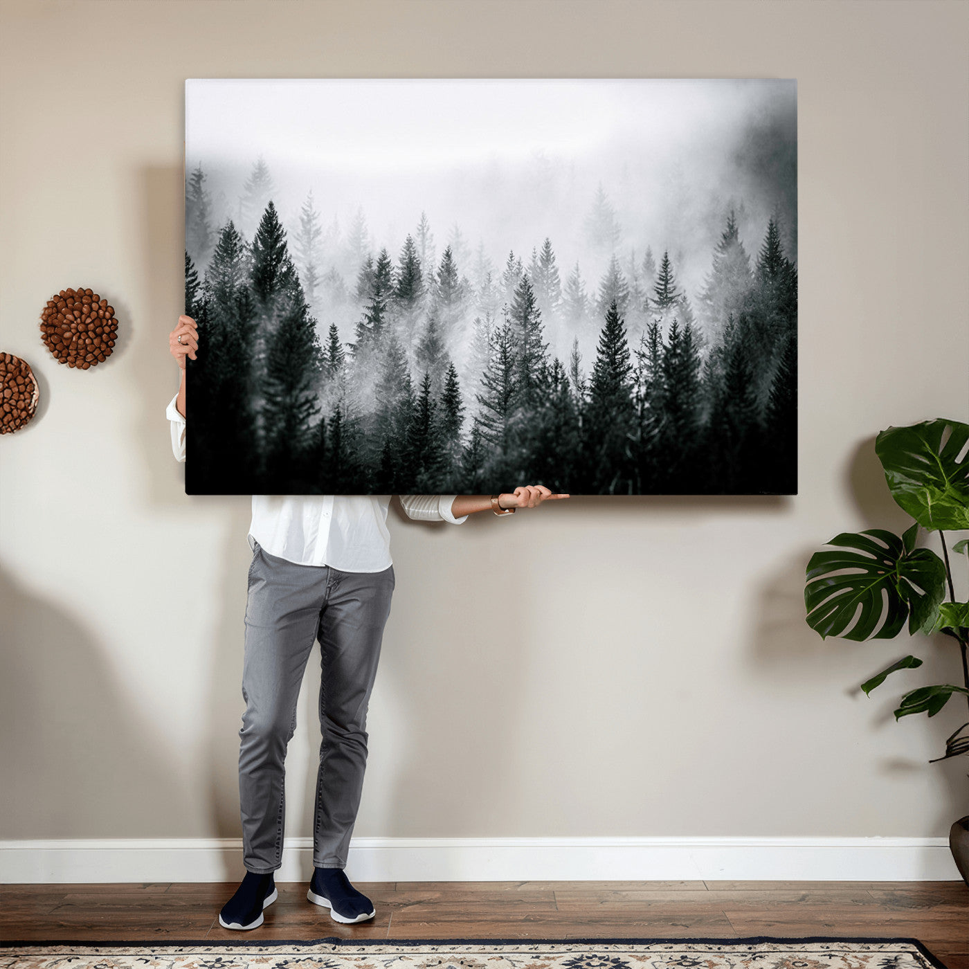 Foggy Forest Wall Art Canvas Print – Mountain Woodland