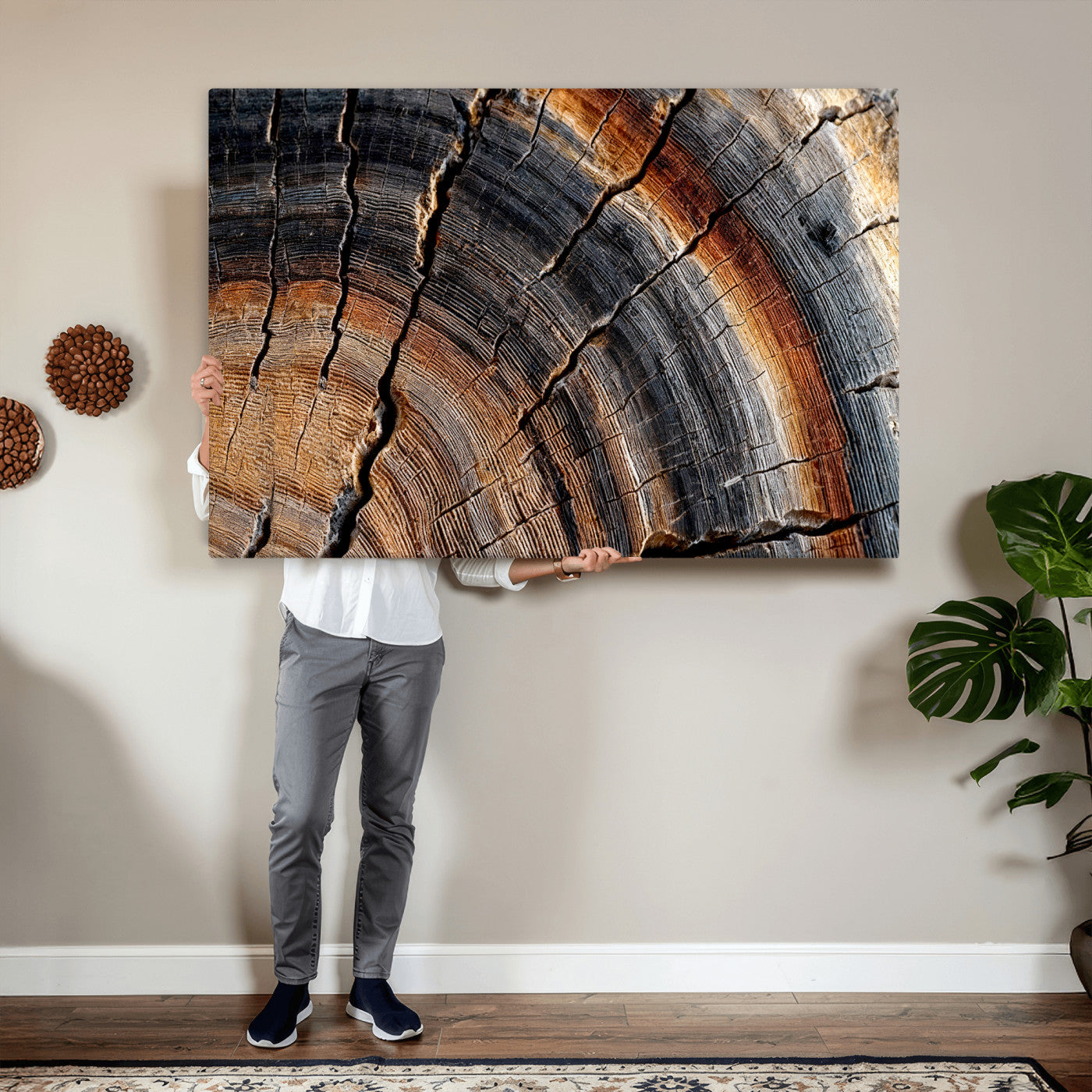 Abstract Tree Ring Wall Art Print – Natural Rustic Wood