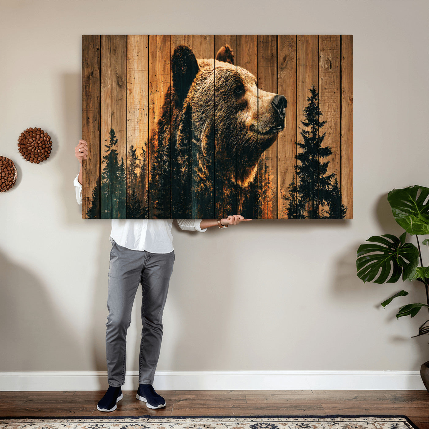 Rustic Bear Wall Art Canvas Print – Woodland Wildlife