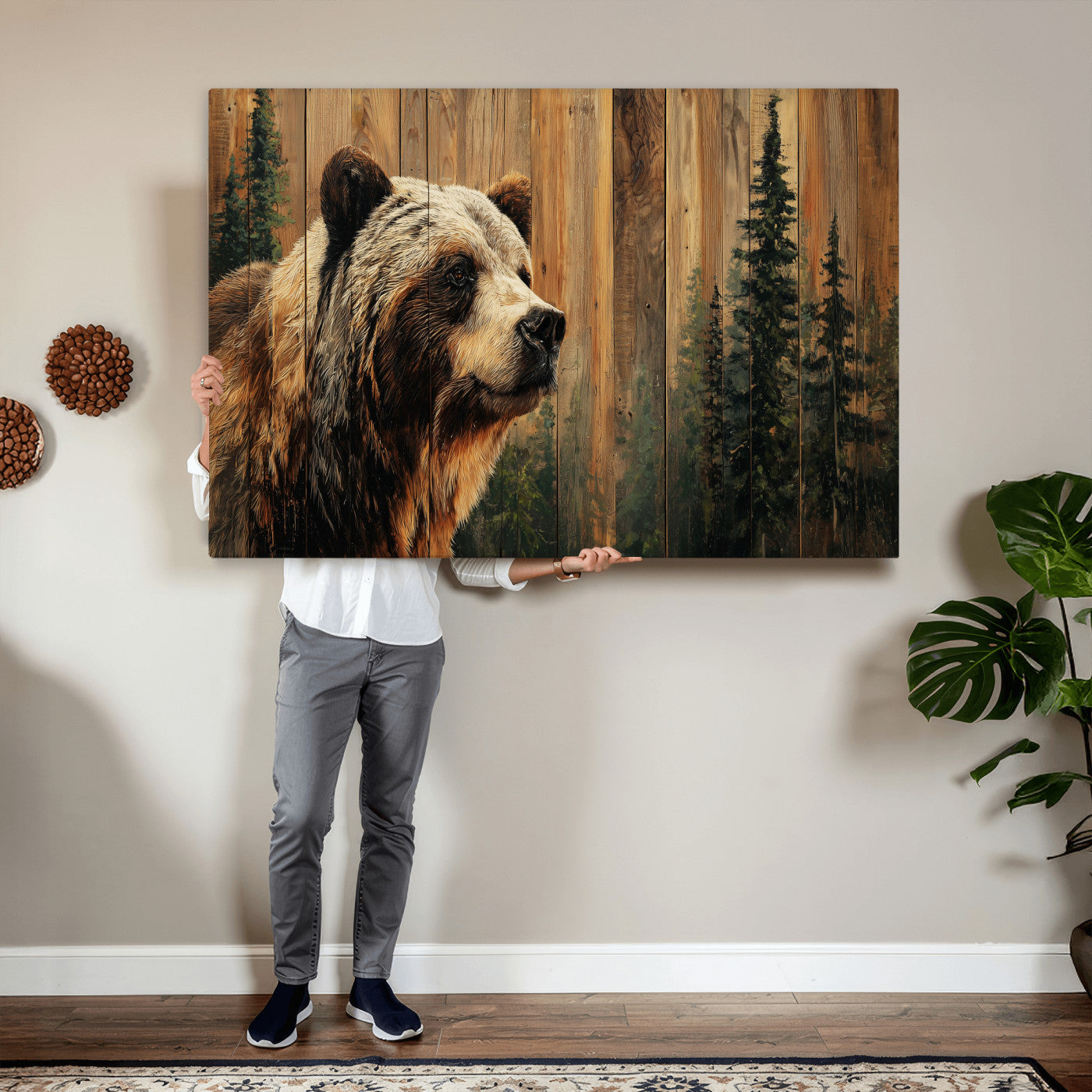 Grizzly Bear Wall Art Canvas Print, Rustic Wildlife Bear