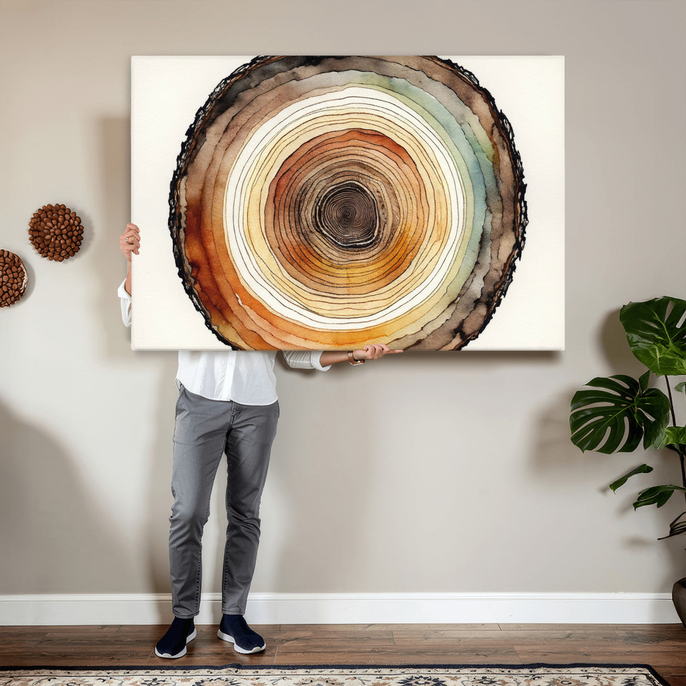 Natural Wood Slice Wall Art Canvas Print, Tree Ring Wall