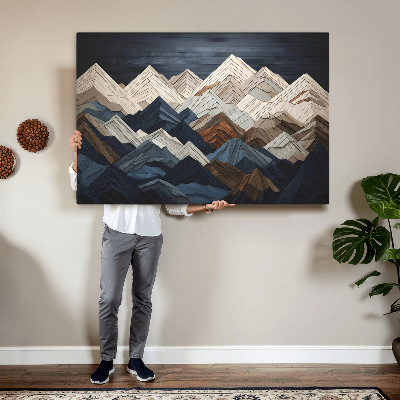 Wood Mountain Wall Art | Mountain Canvas Print Wood Decor |