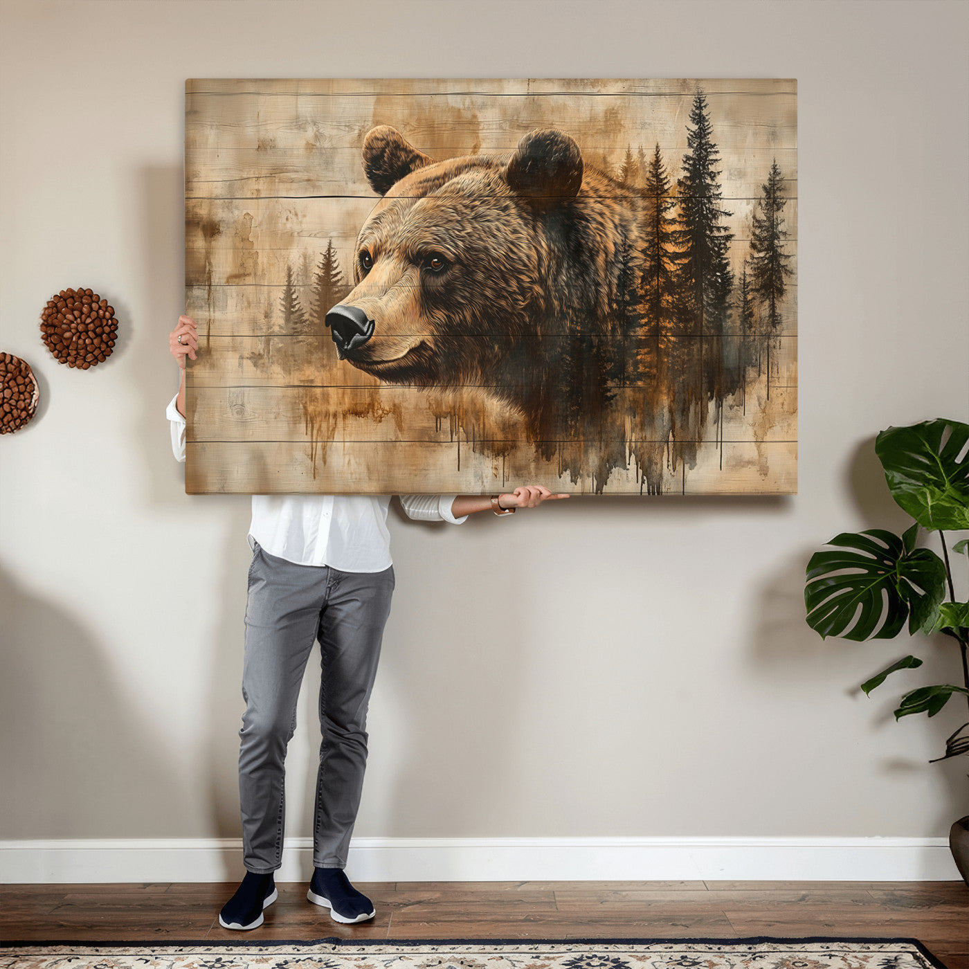 Rustic Grizzly Bear Wall Art, Abstract Grizzly 399 Bear Wall